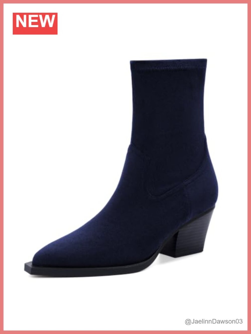 Pointed Toe Chunky Block Heel Ankle Booties Faux Suede Stretch Fit